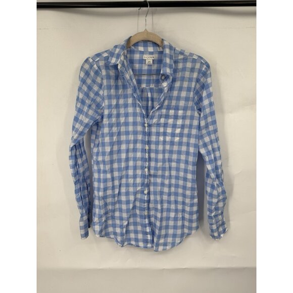 J. Crew Plaid Button Front Shirt Blue Long Sleeve Lightweight Preppy Western XXS - Picture 1 of 10
